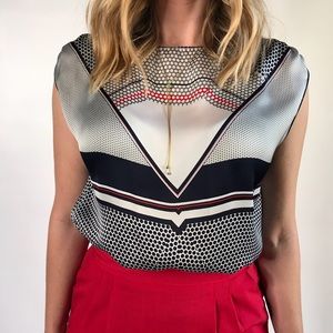 Silk Geometric loose tank blouse